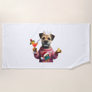 Festive Party Border Terrier Beach Towel