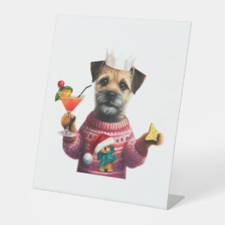 Festive Party Border Terrier Pedestal Sign