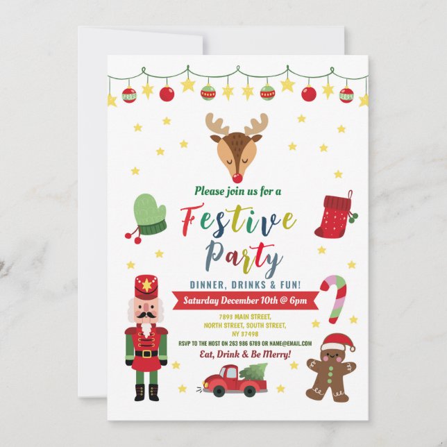Festive Party Christmas Family Fun Dinner Invitation (Front)
