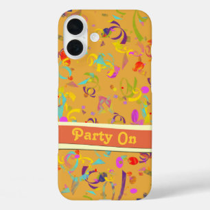 Festive Party Confetti Toss Over Orange Custom iPhone 16 Plus Case