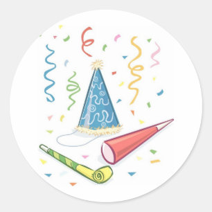 Festive Party Hat with Noisemakers Classic Round Sticker
