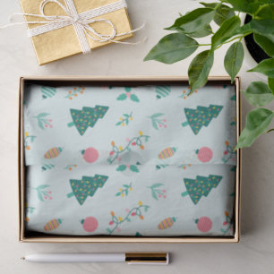 Festive Pastel green Christmas Trees and Lights  Tissue Paper