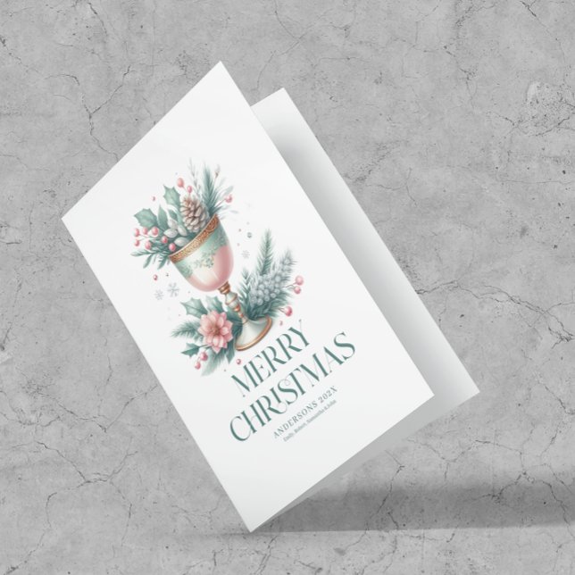 Festive Pastel Mint & Pink Christmas Chalice Card (Creator Uploaded)