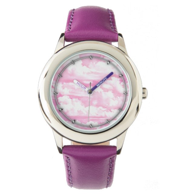 Festive Pastel Pink happy Clouds Watch (Front)