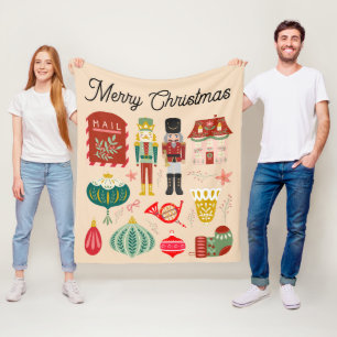 Festive pastel pink Holly Christmas nutcracker  Fleece Blanket