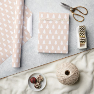 Festive Pastel Pink White Christmas Tree pattern Wrapping Paper