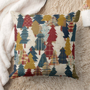 Festive Patchwork Christmas Tree Pattern (2) Cushion