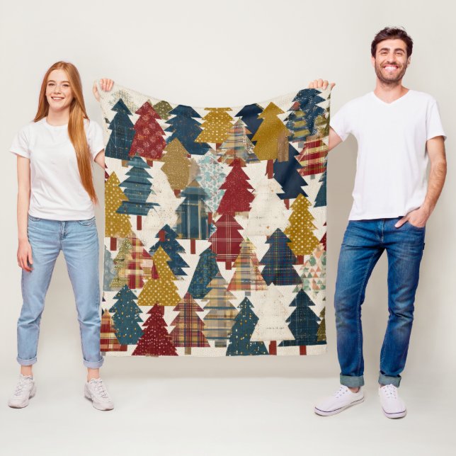Festive Patchwork Christmas Tree Pattern (2) Fleece Blanket (In Situ)