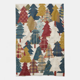 Festive Patchwork Christmas Tree Pattern (2) Tea Towel