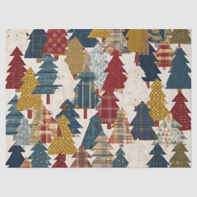 Festive Patchwork Christmas Tree Pattern (2) Tissue Paper (Front)
