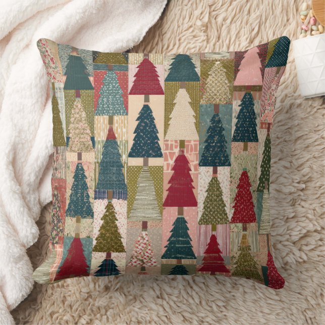 Festive Patchwork Christmas Tree Pattern (3) Cushion (Blanket)