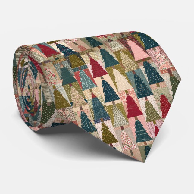 Festive Patchwork Christmas Tree Pattern (3) Tie (Rolled)