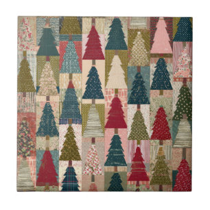 Festive Patchwork Christmas Tree Pattern (3) Tile