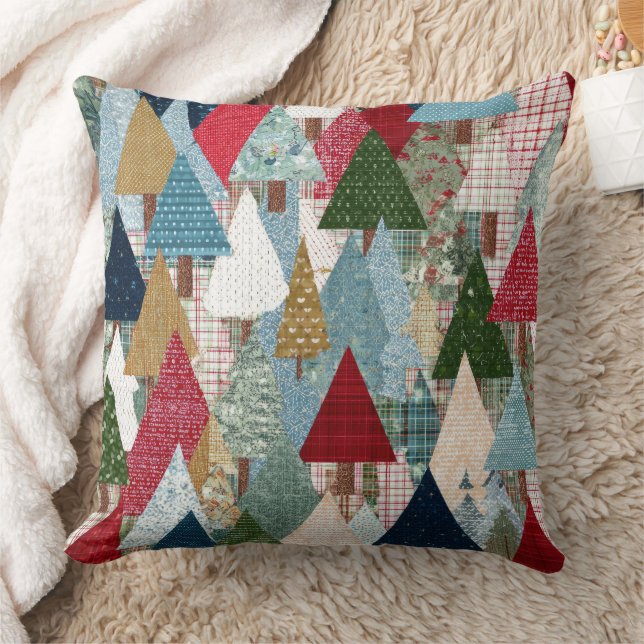 Festive Patchwork Christmas Tree Pattern Cushion (Blanket)