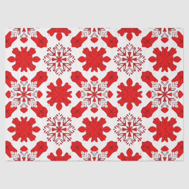 Festive Pattern of Red and White Snowflakes Tissue Paper (Front)