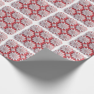 Festive Pattern of Red and White Snowflakes Wrapping Paper