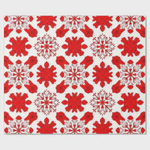 Festive Pattern of Red and White Snowflakes Wrapping Paper