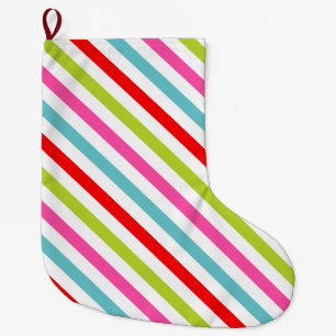 Festive Pattern – Retro Holiday Stripes Large Christmas Stocking