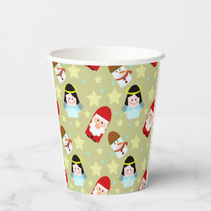 festive pattern with angels, Santa and snowman Paper Cups