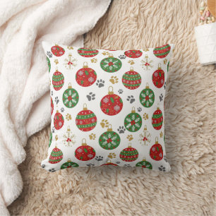 Festive Paw Print Christmas Ornament Pillow