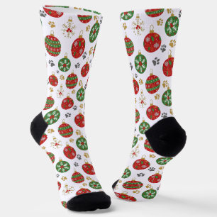 🐾 Festive Paw Print Christmas Ornament Socks