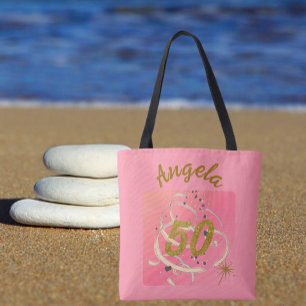 Festive Peachy Fifty Year Birthday Commemoration Tote Bag