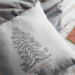 Festive Pearl Grey Merry Christmas Winter Tree Cushion<br><div class="desc">This elegant and simple pearl grey "Merry Christmas" holiday throw pillow features a detailed rendition of a festive winter tree,  hand-drawn in black ink. Personalise with your own holiday greeting and family name by simply clicking on "Personalise this template" on the Product Page.</div>