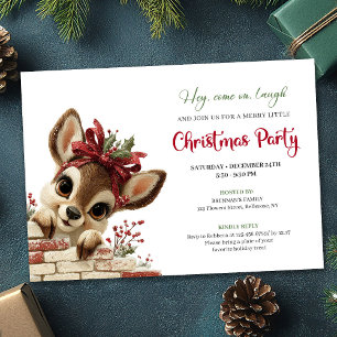 Festive peeking reindeer kids Christmas party Invitation