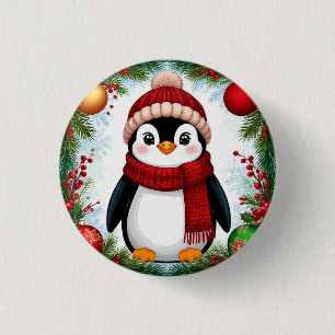 Festive Penguin Decorated With Holiday Ornaments 3 Cm Round Badge