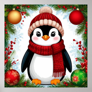 Festive Penguin Decorated With Holiday Ornaments Poster