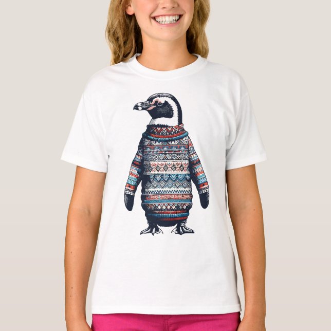 Festive Penguin in a Colourful Sweater (Front)