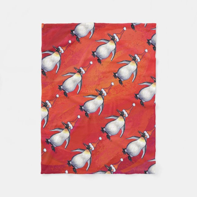 Festive Penguin in a Santa Hat Pattern Fleece Blanket (Front)
