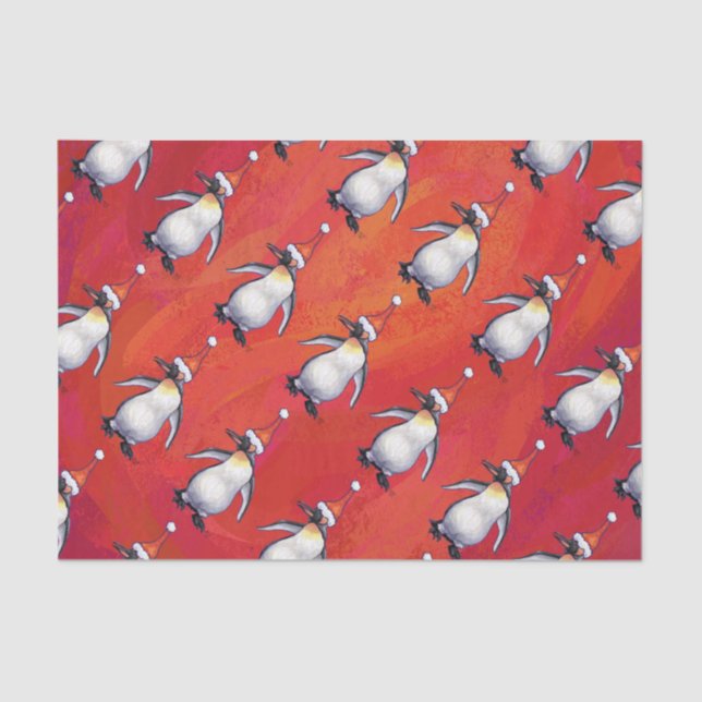 Festive Penguin in a Santa Hat Pattern Tissue Paper (Front)