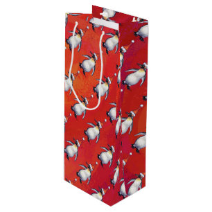 Festive Penguin in a Santa Hat Pattern Wine Gift Bag