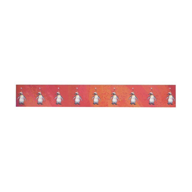 Festive Penguin in a Santa Hat Pattern Wraparound Address Label (Individual)