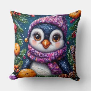 Festive Penguin in Winter Decor Cushion