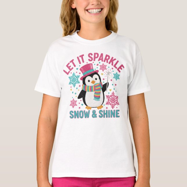 Festive Penguin Kids Tee – Snow & Shine Winter Shi (Front)