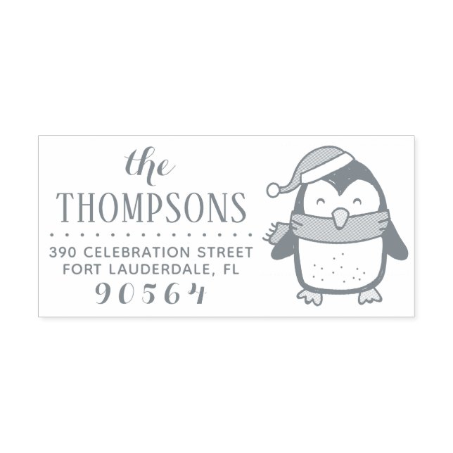 Festive Penguin Modern Christmas Return Address Self-inking Stamp (Design)