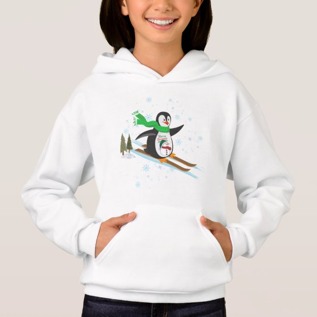 Festive Penguin on Skis – Merry Christmas Fun (Front)