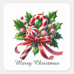 Festive peppermint candy Merry Christmas Square Sticker