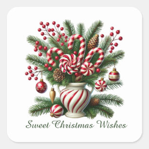 Festive peppermint candy sweet Christmas wishes Square Sticker