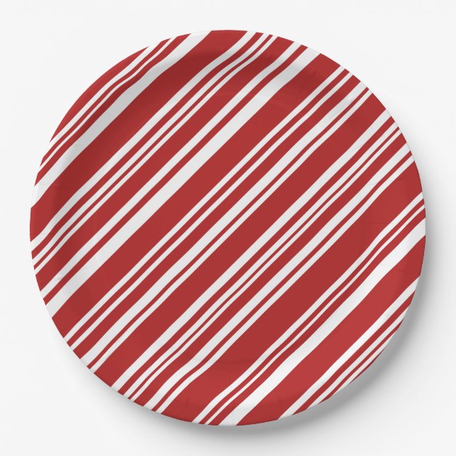 Festive Peppermint Stripe Pattern Paper Plates (Front)