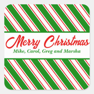 Festive Peppermint Striped Custom Christmas Square Sticker