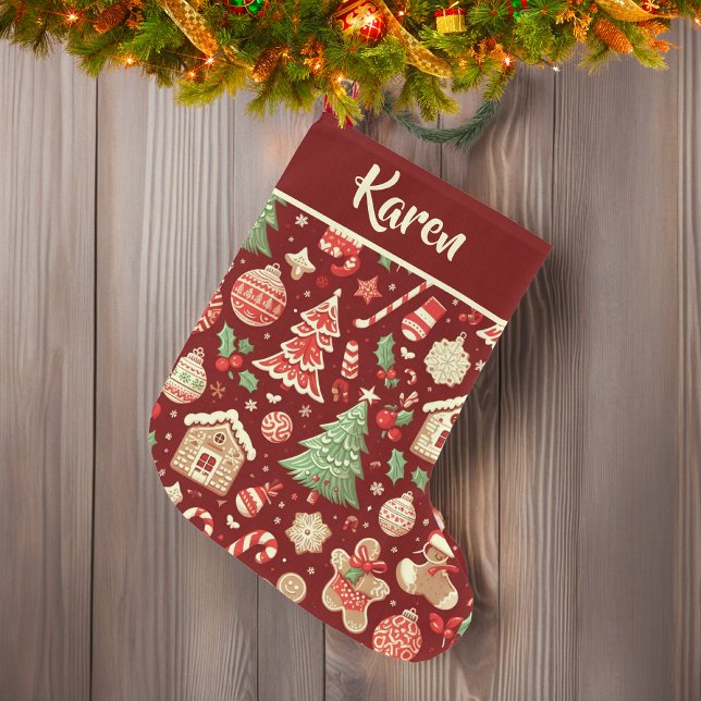 Festive Personalised Christmas Burgundy Large Christmas Stocking (Festive Personalized Christmas Burgundy Large Christmas Stocking)