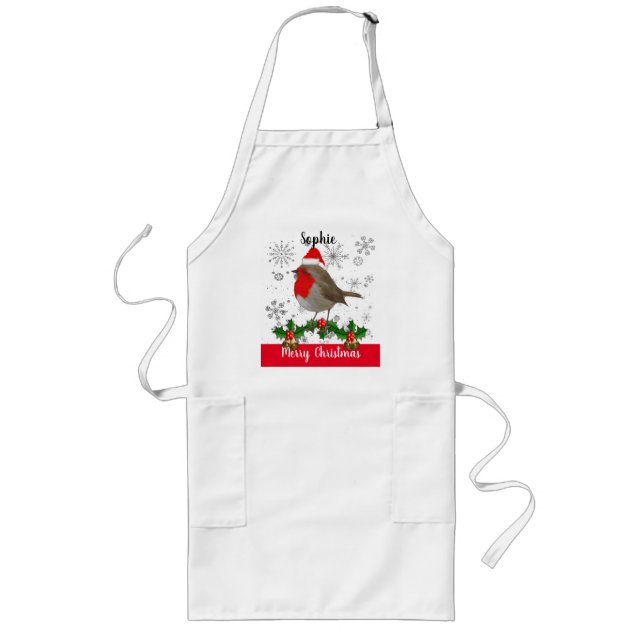 Festive Personalised Christmas Robin Apron (Front)