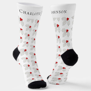 Festive Personalised Holly Berry White Christmas Socks