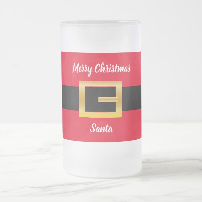 Festive Personalised Santa Design  Frosted Glass Beer Mug (Center)