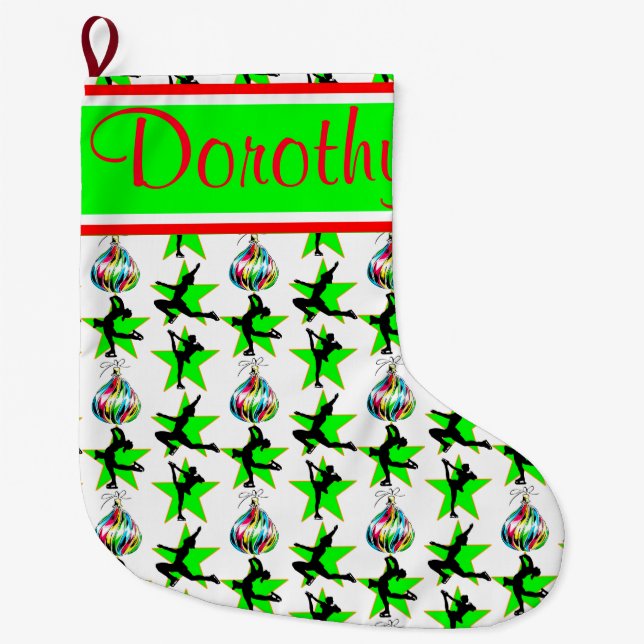 FESTIVE PERSONALIZED FIGURE SKATING STOCKING (Front)