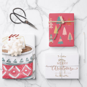 Festive Personalized Hot Cocoa Christmas Wrapping Paper Sheet