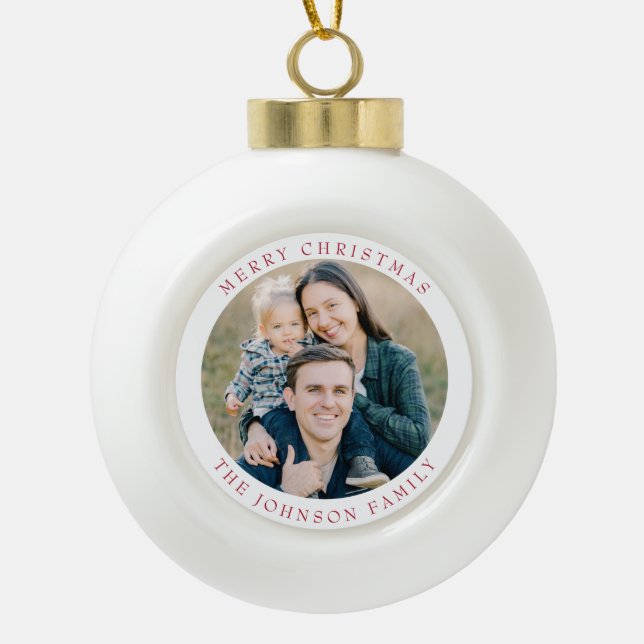 Festive Photo  Merry Christmas Ceramic Ball Christmas Ornament (Front)